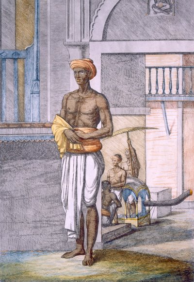 Bengali Serving as a Porter with a Palanquin Taxi in the Background, from 